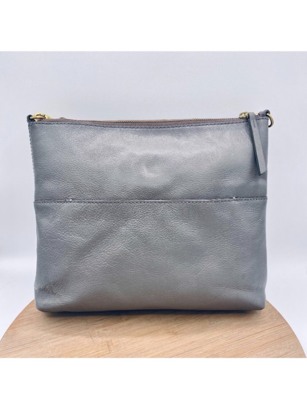 Fossil Crossbody Bag Gray Leather Messenger Purse Large Minimalist Luxury - Picture 2 of 13